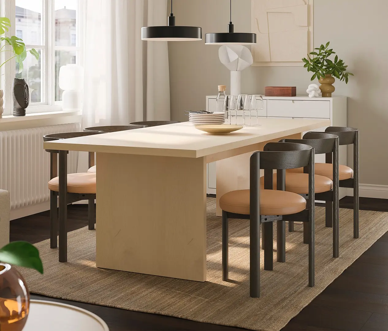 Set masa scaune Ikea Bergshyttan/Stockholm 2025 1+6 (Mesteacan/Maro)