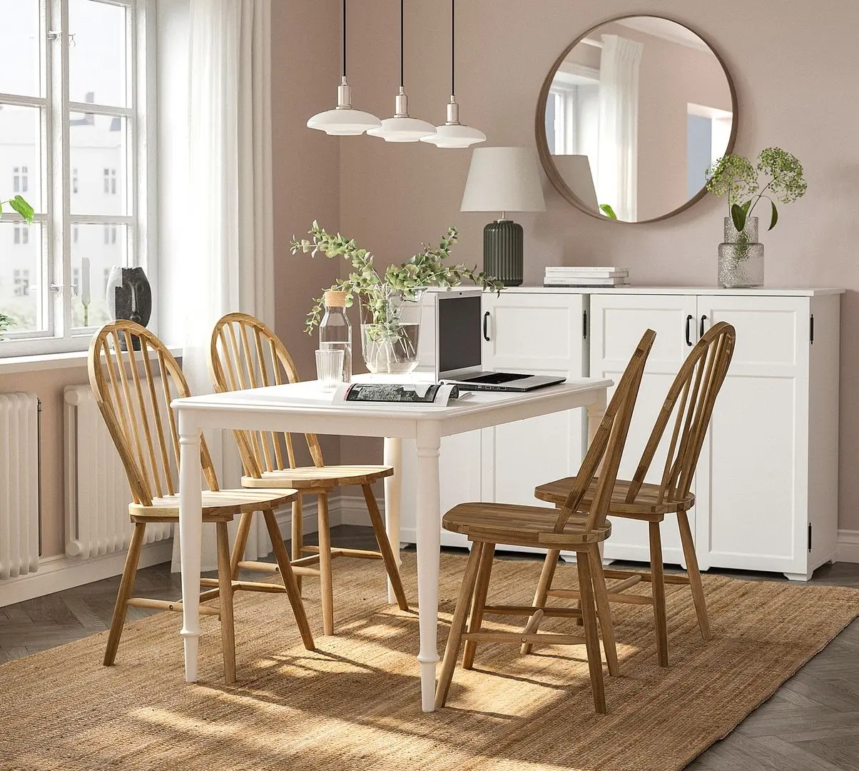 Set de sufragerie Ikea Danderyd/Skogsta 130cm 1+4 (Alb/Acacia)