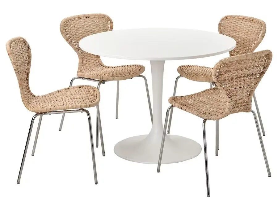 Set de sufragerie Ikea Docksta/Alvsta 103 Alb/Ratan (1+4)