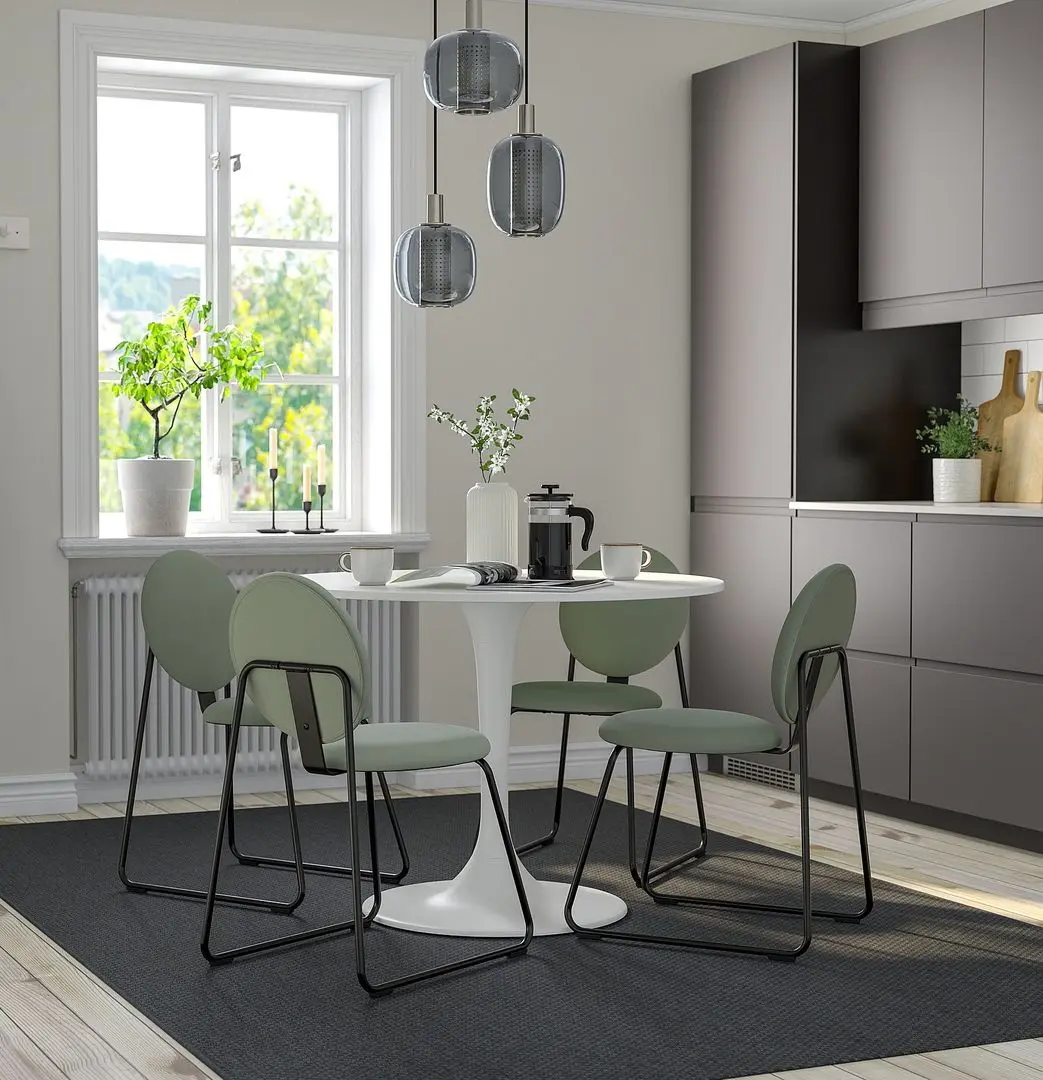 Set de sufragerie Ikea Docksta/Manhult 103cm Alb/Hakebo Gri-Verde (1+4)