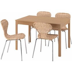Обеденный набор Ikea Ekedalen/Alvsta 120/180см 1+4 (Дуб/Ротанг/Хром) Thumb