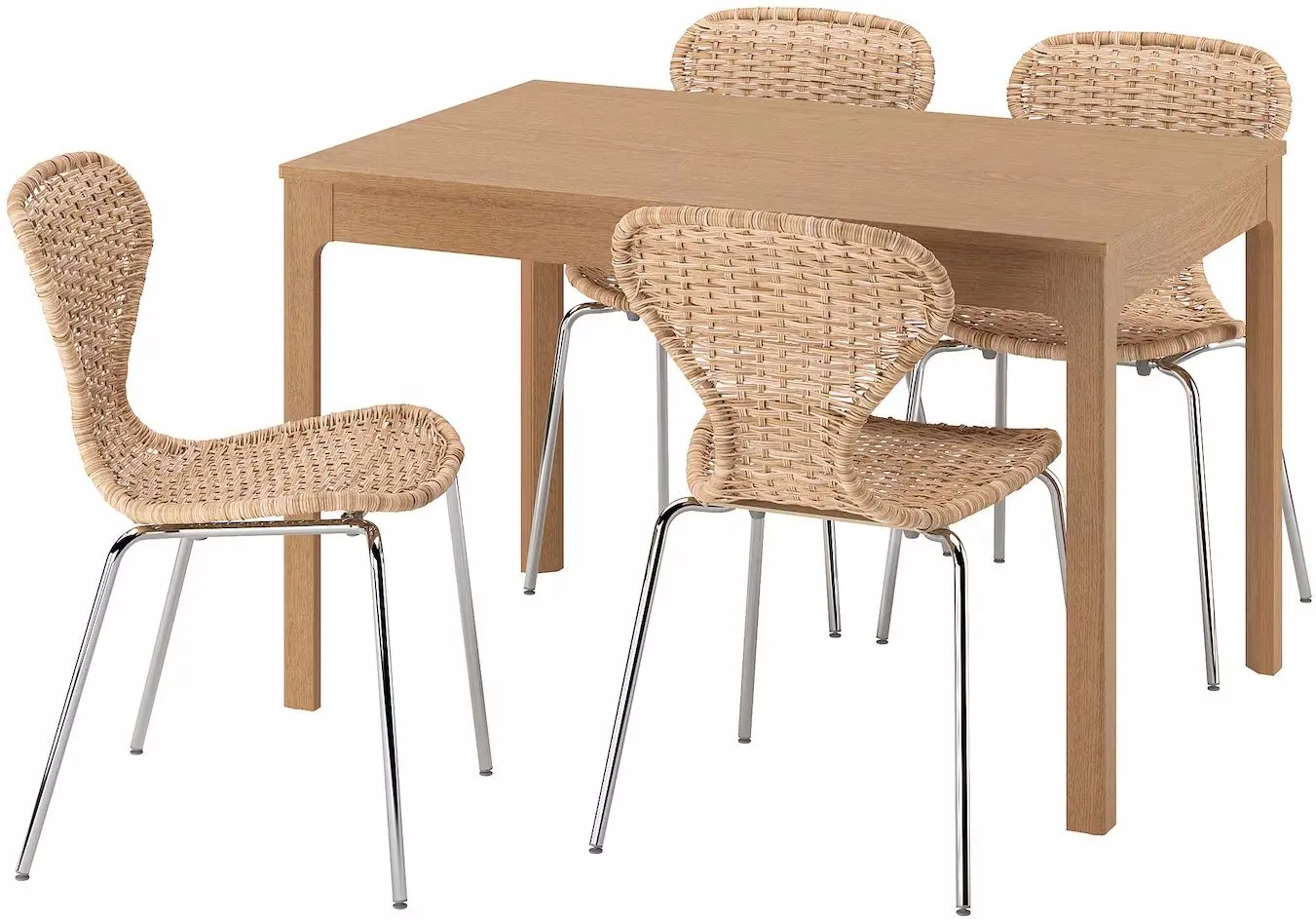 Обеденный набор Ikea Ekedalen/Alvsta 120/180см 1+4 (Дуб/Ротанг/Хром) - 2