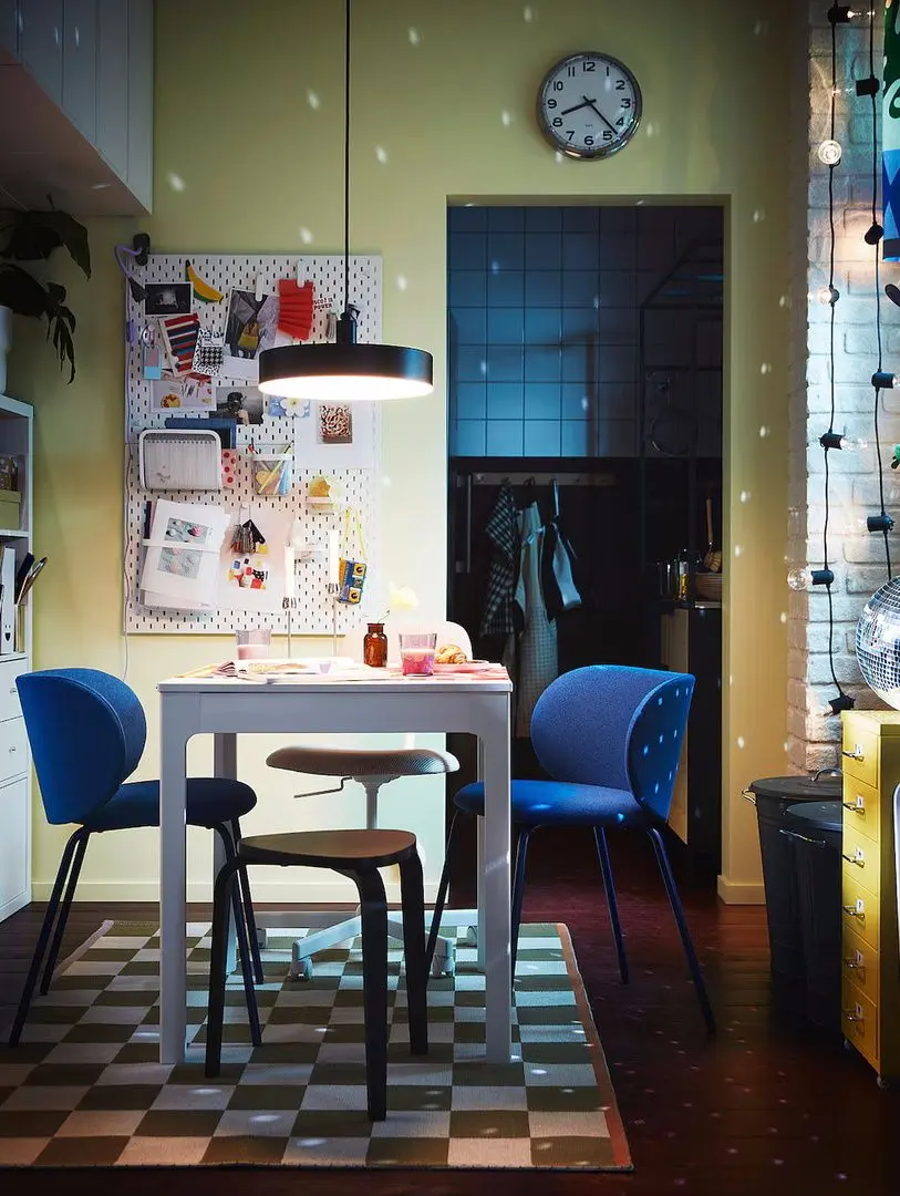 Set masa scaune Ikea Ekedalen/Krylbo/Tonerud 80/120cm 1+2 (Alb/Albastru)