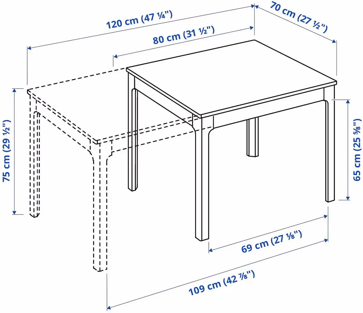 Set masa scaune Ikea Ekedalen/Krylbo/Tonerud 80/120cm 1+2 (Alb/Albastru)