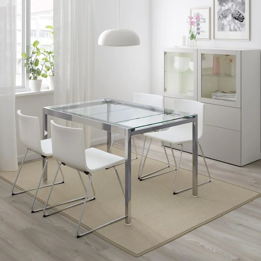 Set masa scaune Ikea Glivarp/Bernhard 125х85 Transparent/Mjuk Alb (1+4) - 2