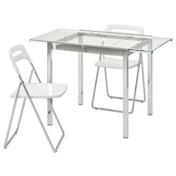 Set masa scaune Ikea Glivarp/Nisse 75 cm Transparent/Cromat (1+4)