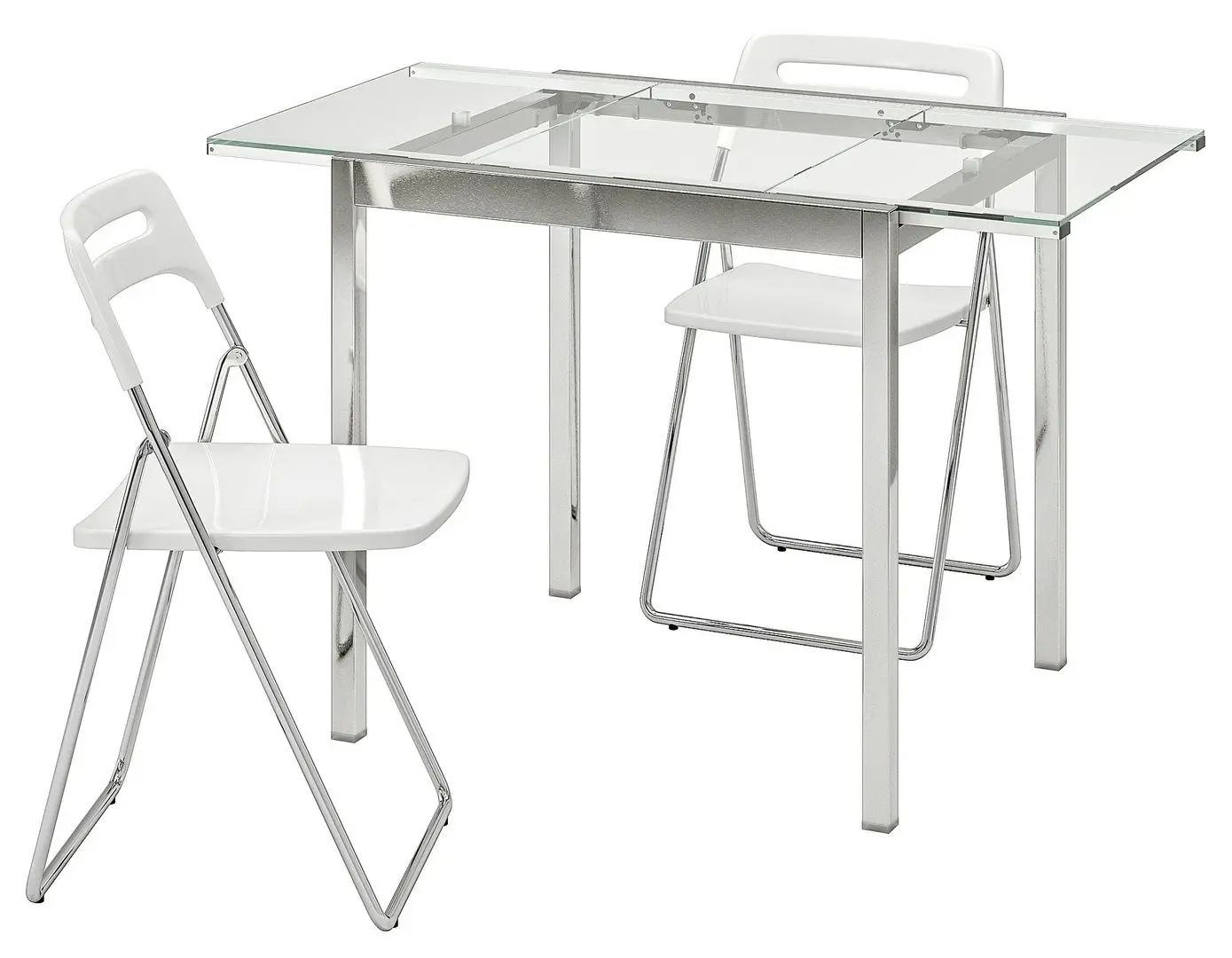 Set masa scaune Ikea Glivarp/Nisse 75 cm Transparent/Cromat (1+4)