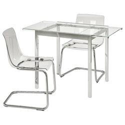 Set masa scaune Ikea Glivarp/Tobias 75 cm Transparent/Cromat transparent (1+2)