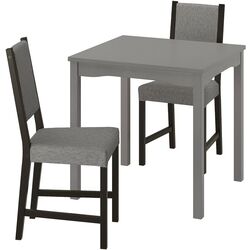 Обеденный набор Ikea Hauga/Stefan/Knisa 74x74 1+2 (Серый/Черно-коричневый/Серо-бежевый) Thumb