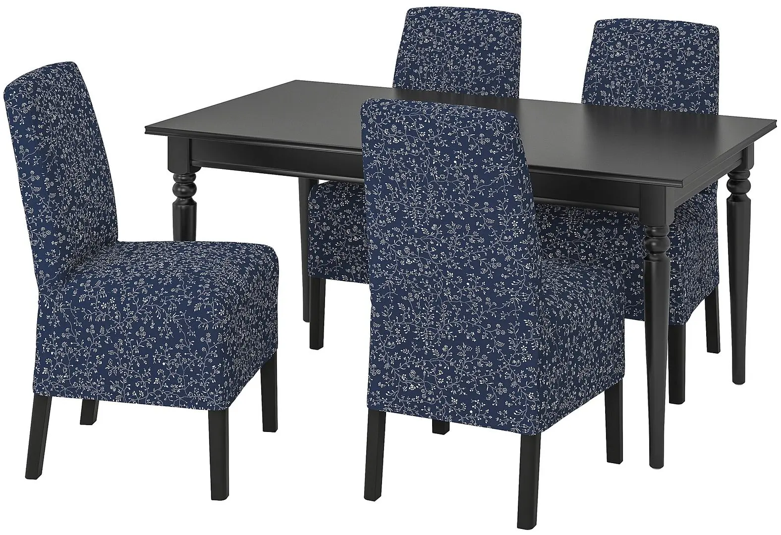 Обеденный набор Ikea Ingatorp/Bergmund/Ryrane 155/215см 1+4 (Черный/Темно-синий)