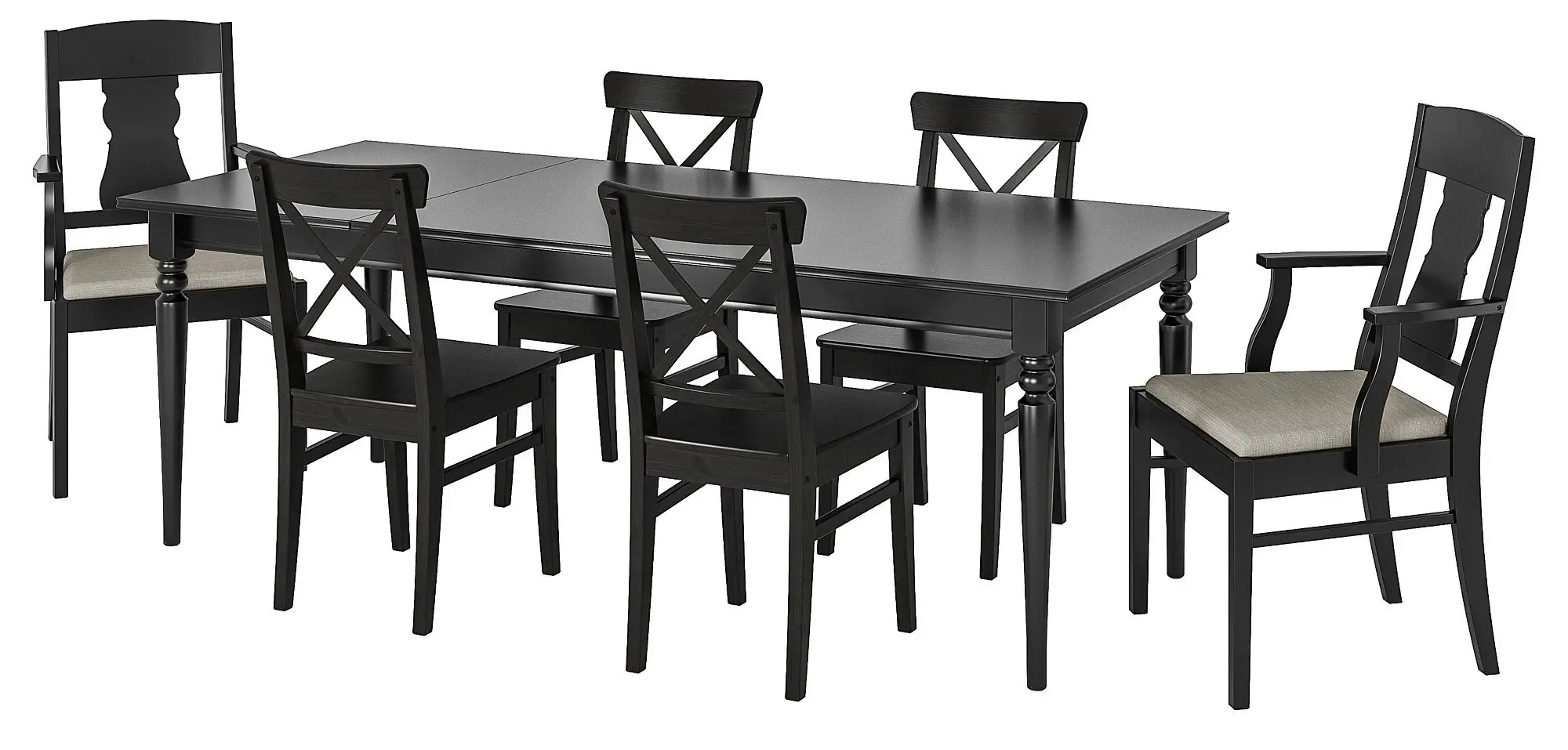 Set masa scaune Ikea Ingatorp/Ingolf 155x215 Negru/Nolhaga Gri/Bej (1+6)