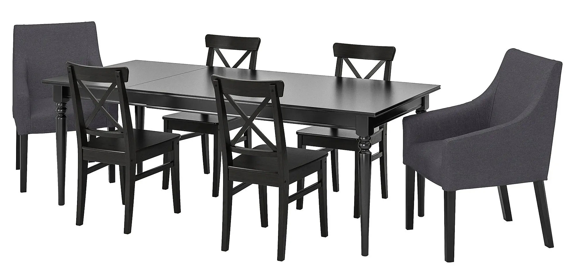 Set masa scaune Ikea Ingatorp/Ingolf 155x215x87 Negru/Sporda Gri Inchis (1+6)