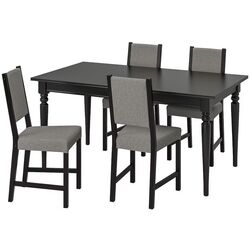 Обеденный набор Ikea Ingatorp/Stefan/Knisa 155/215см 1+4 (Черный/Серо-бежевый) Thumb