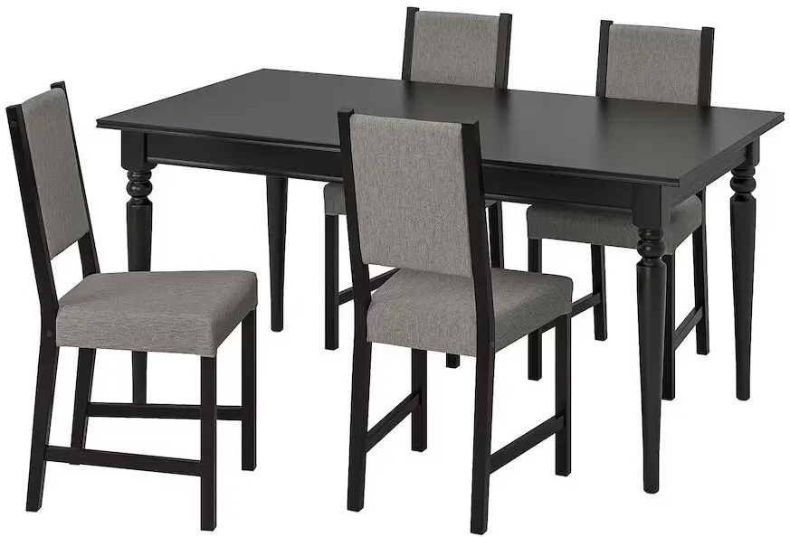 Обеденный набор Ikea Ingatorp/Stefan/Knisa 155/215см 1+4 (Черный/Серо-бежевый)