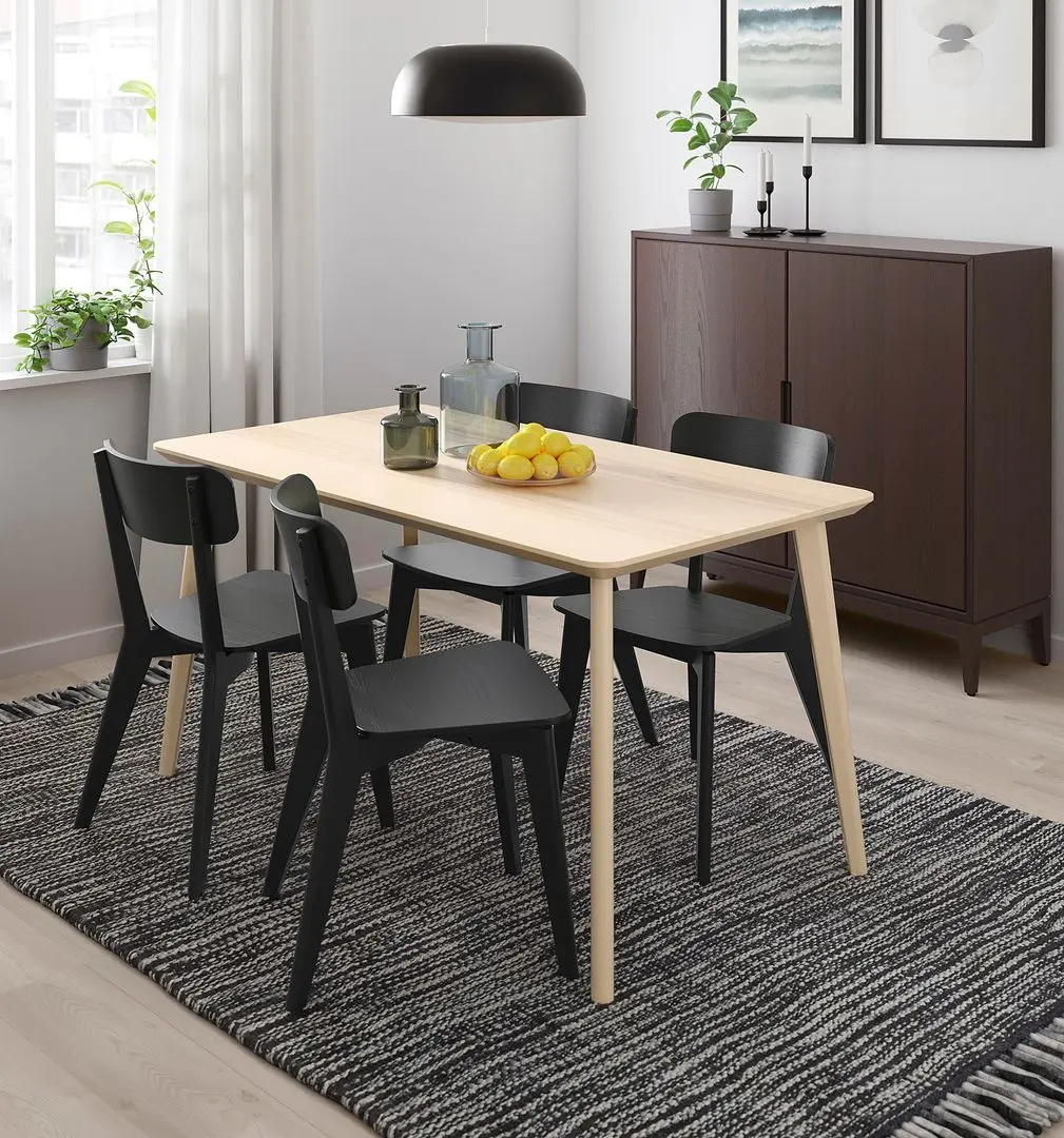 Обеденный набор Ikea Lisabo 140x78см 1+4 (Ясеневый шпон/Черный)