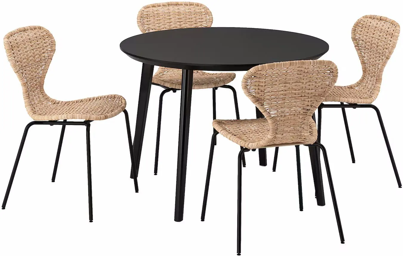 Set masa scaune Ikea Lisabo/Alvsta 105cm 1+4 (Negru/Ratan) - 2
