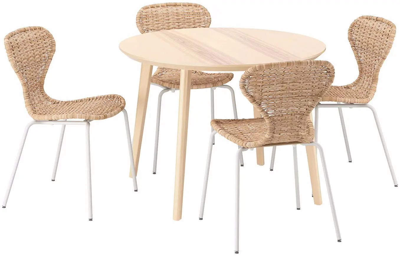 Set masa scaune Ikea Lisabo/Alvsta 105cm 1+4 (Furnir frasin/Ratan/Alb)