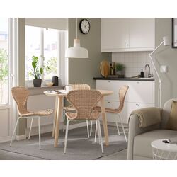 Set masa scaune Ikea Lisabo/Alvsta 105cm 1+4 (Furnir frasin/Ratan/Alb) Thumb