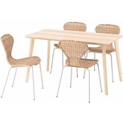Set masa scaune Ikea Lisabo/Alvsta 140x78cm 1+4 (Furnir frasin/Ratan/Alb) Thumb