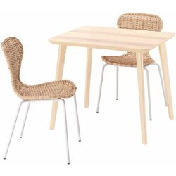 Set masa scaune Ikea Lisabo/Alvsta 88x78cm 1+2 (Furnir frasin/Ratan/Alb) Thumb