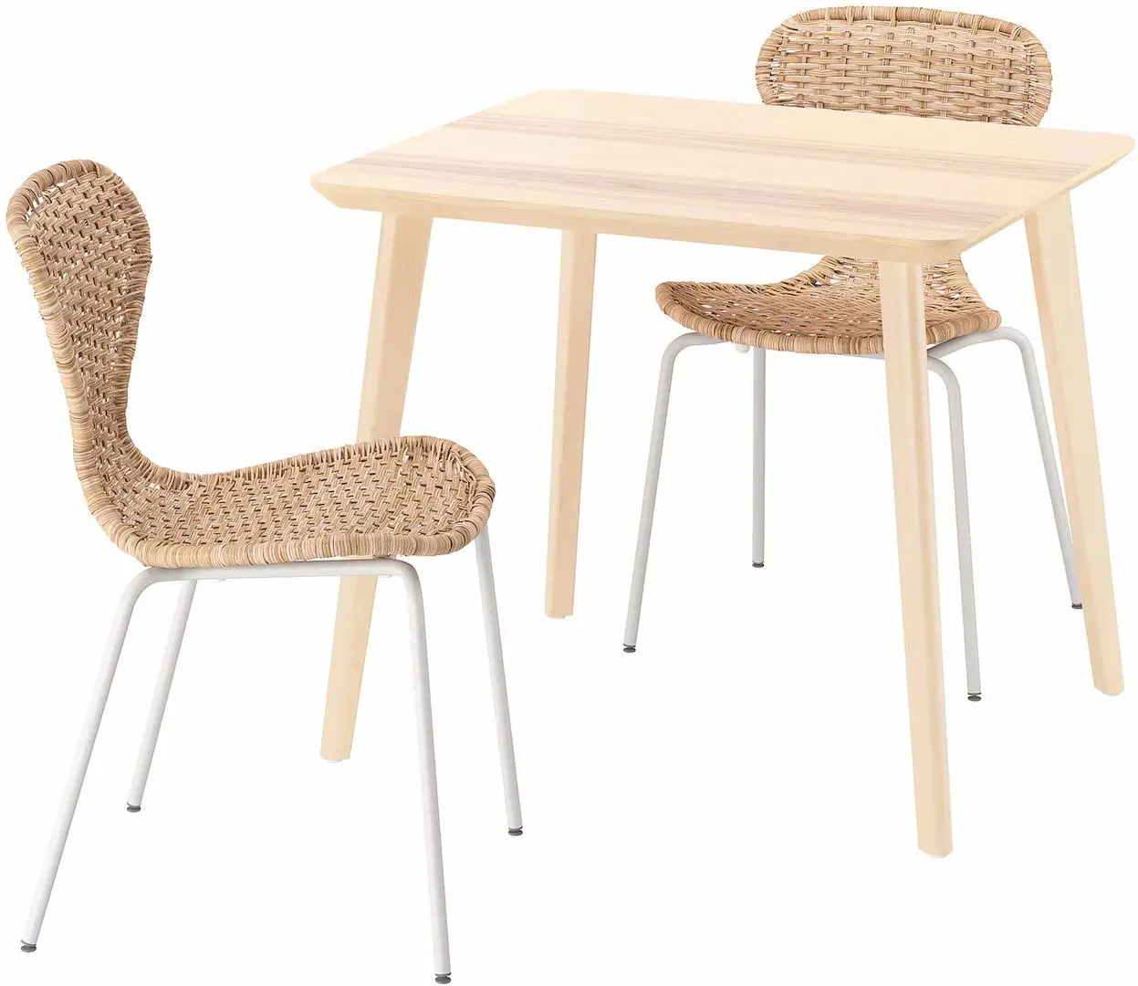 Set masa scaune Ikea Lisabo/Alvsta 88x78cm 1+2 (Furnir frasin/Ratan/Alb) - 2