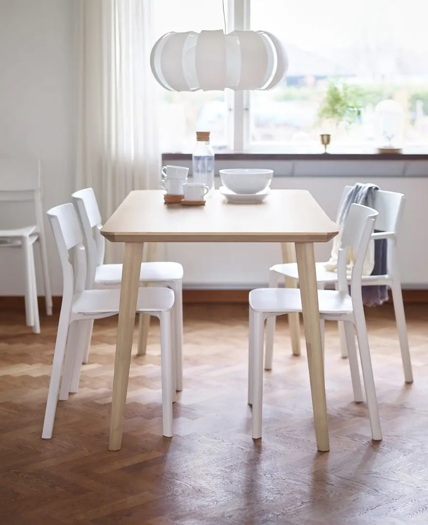 Set de sufragerie Ikea Lisabo/Janinge 140x78cm Furnir Frasin/Alb (1+4)