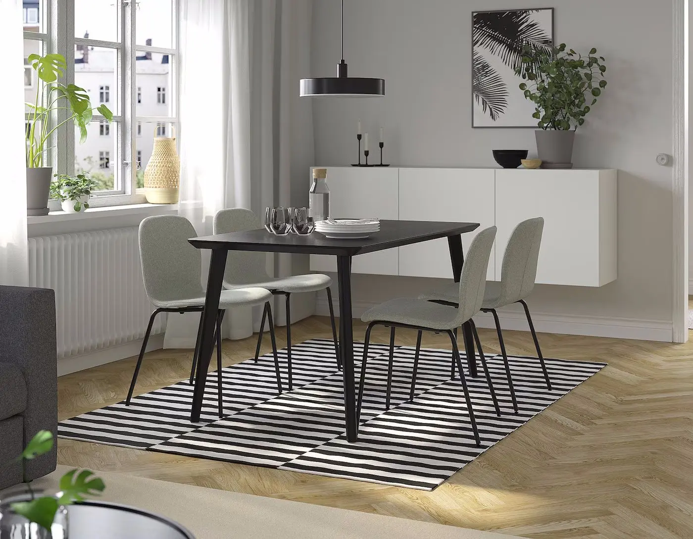 Set masa scaune Ikea Lisabo/Karlpetter/Gunnared 140x78cm 1+4 (Negru/Verde deschis)