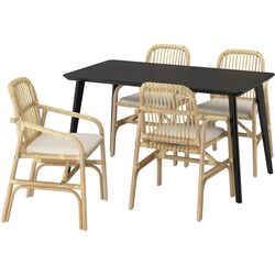 Обеденный набор Ikea Lisabo/Salno/Gransel 140x78см 1+4 (Черный/Ротанг/Натуральный) Thumb
