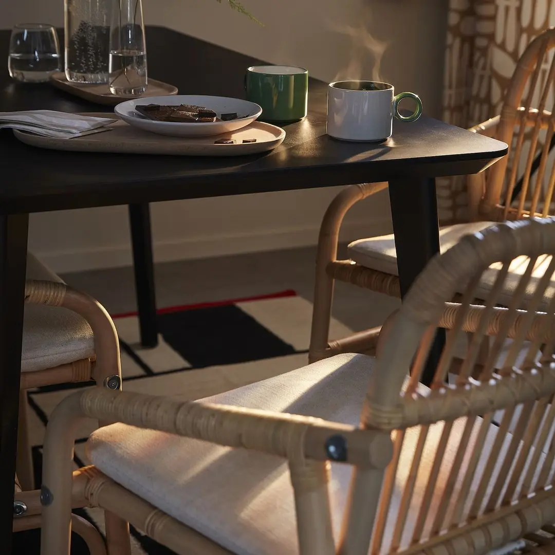 Обеденный набор Ikea Lisabo/Salno/Gransel 140x78см 1+4 (Черный/Ротанг/Натуральный)