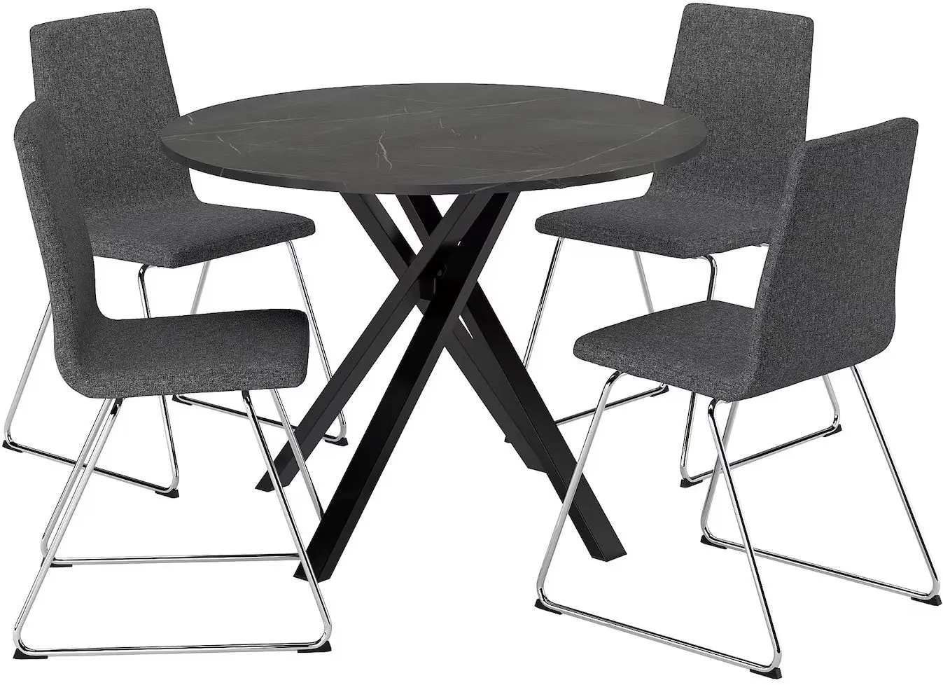 Set masa scaune Ikea Mariedamm/Lillanas/Gunnared 105cm 1+4 (Aspect marmura neagra/Gri inchis)