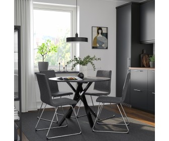 Set masa scaune Ikea Mariedamm/Lillanas/Gunnared 105cm 1+4 (Aspect marmura neagra/Gri inchis)