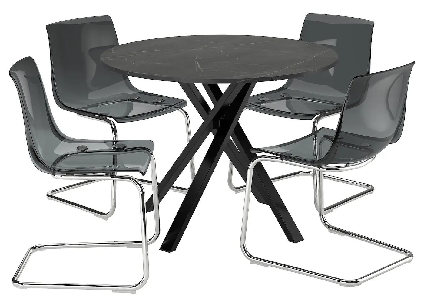 Set masa scaune Ikea Mariedamm/Tobias 105 1+4 (Aspect marmura neagra/Gri/Crom) - 2