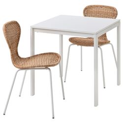 Set de sufragerie Ikea Melltorp/Alvsta 75x75 Alb/Ratan Alb (1+2)