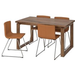Set masa scaune Ikea Morbylanga/Bernhard 140X85 Furnir stejar/Mjuk Maro-auriu (1+4) Thumb