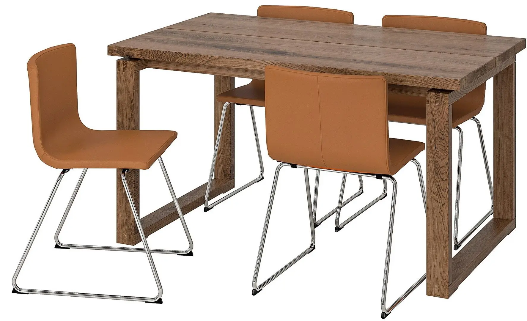 Set masa scaune Ikea Morbylanga/Bernhard 140X85 Furnir stejar/Mjuk Maro-auriu (1+4)