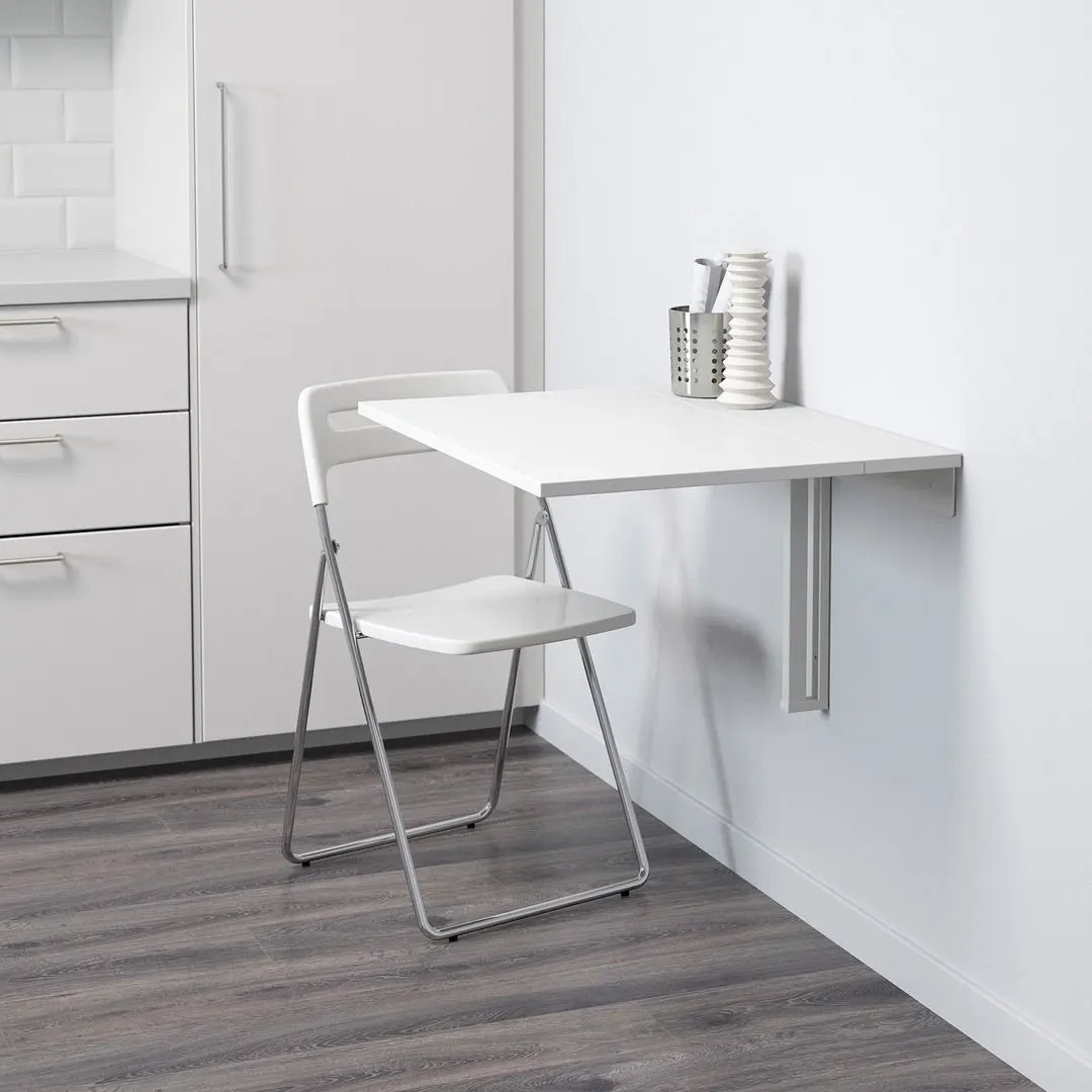 Set masa scaune Ikea Norberg/Nisse 74 cm Alb/Cromat (1+1) - 3