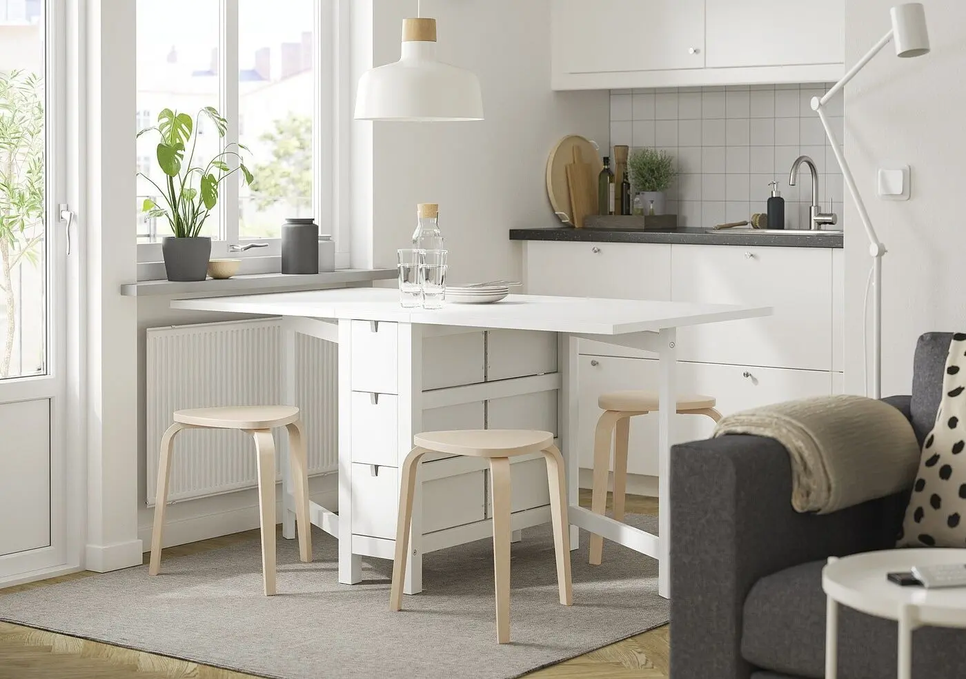 Обеденный набор Ikea Norden/Kyrre 26/89/152см 1+4 (Белый/Береза)