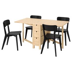 Обеденный набор Ikea Norden/Lisabo 26x89x152 Береза/Черный (1+4)