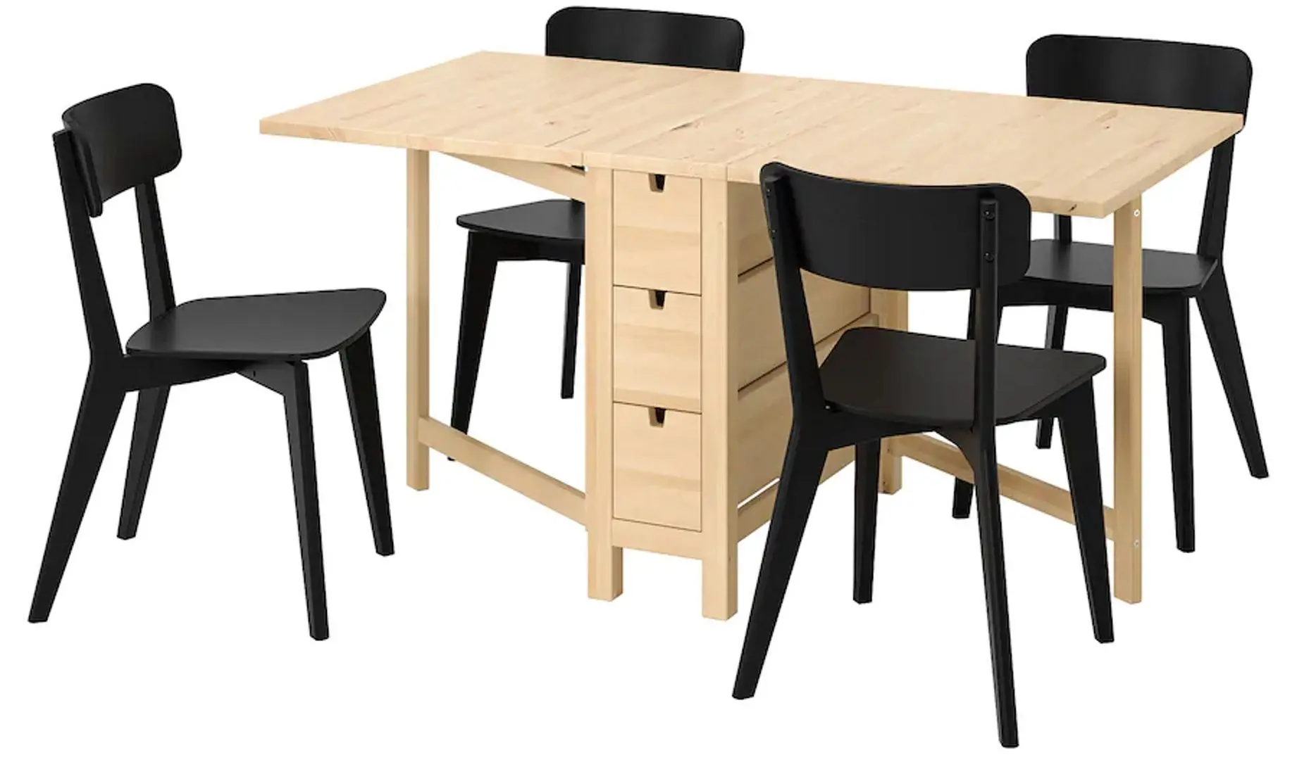 Обеденный набор Ikea Norden/Lisabo 26x89x152 Береза/Черный (1+4)