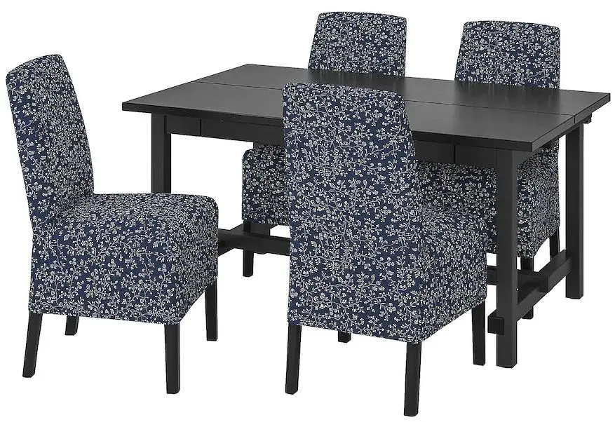 Set masa scaune Ikea Nordviken/Bergmund/Ryrane 152/223cm 1+4 (Negru/Albastru inchis)