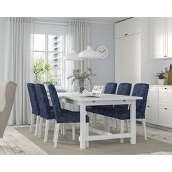 Set masa scaune Ikea Nordviken/Bergmund/Kvillsfors 210/289cm 1+6 (Alb/Albastru inchis)
