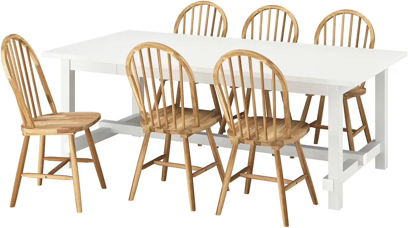 Обеденный набор Ikea Nordviken/Skogsta 210/289см 1+6 (Белый/Акация)