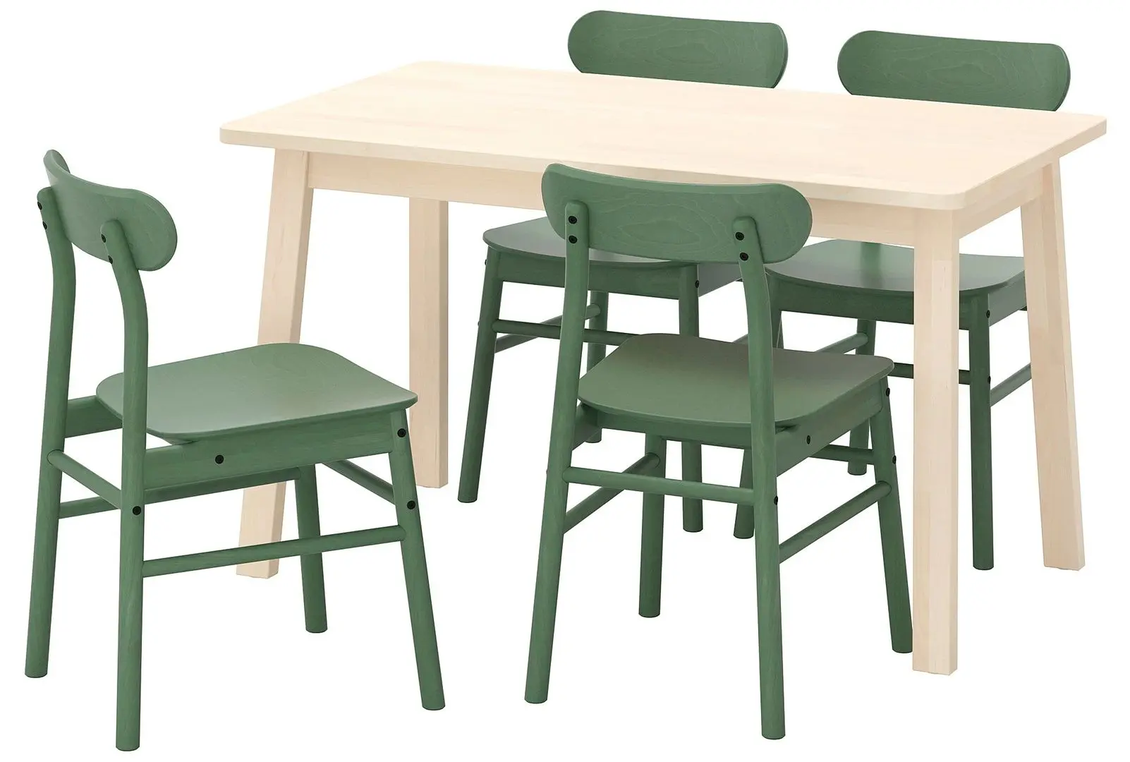 Set masa scaune Ikea Norraker/Ronninge 125x74 Mesteacan/Verde (1+4)
