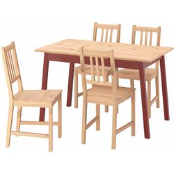 Set masa scaune Ikea Pinntorp 125cm 1+4 (Maro deschis/Rosu) Thumb