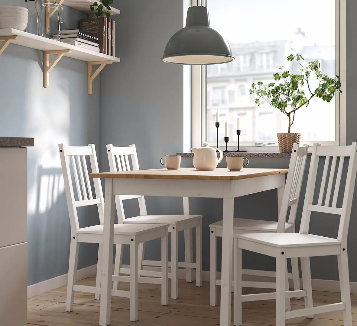 Set de sufragerie Ikea Pinntorp/Stefan 125cm 1+4 (Maro deschis/Alb)