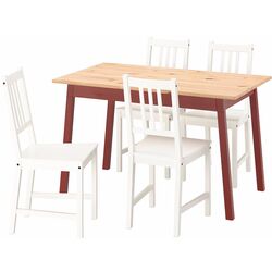 Set masa scaune Ikea Pinntorp/Stefan 125cm 1+4 (Maro deschis/Rosu/Alb) Thumb