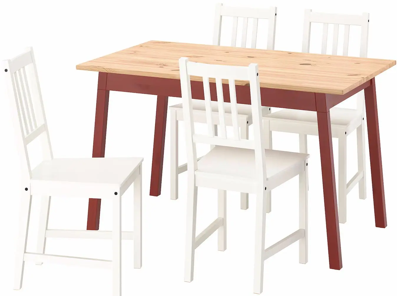 Set masa scaune Ikea Pinntorp/Stefan 125cm 1+4 (Maro deschis/Rosu/Alb)