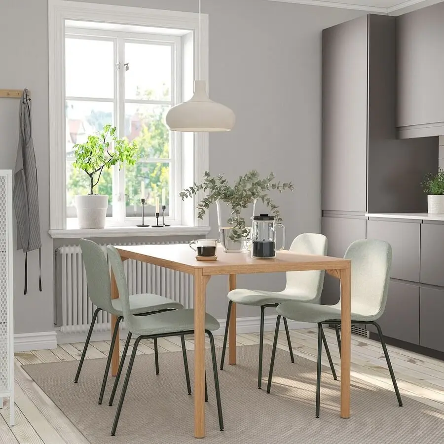 Обеденный набор Ikea Ravaror/Karlpetter 130x78 Дубовый Шпон/Гуннаред Cветло-зеленый Черный (1+4) - 2