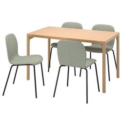 Set masa scaune Ikea Ravaror/Karlpetter 130x78 Furnir Stejar/Gunnared Verde Deschis Negru (1+4)