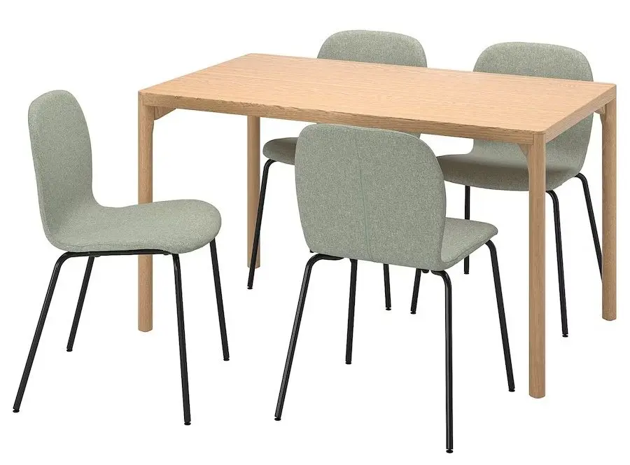Обеденный набор Ikea Ravaror/Karlpetter 130x78 Дубовый Шпон/Гуннаред Cветло-зеленый Черный (1+4)